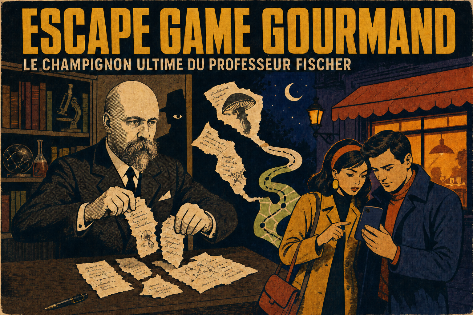 Affiche de l’escape game gourmand du professeur Fischer